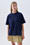 Women's Navy Blue Low Sleeve Oversize Crew Neck T-Shirt
