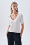 Women's Off-White Fitted V-Neck T-Shirt