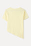 Women's Yellow Asymmetrical Cut Crew Neck T-Shirt - 6
