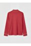 Burgundy Shirt Collar Teddy Bear Printed Women's Pajama Set (S6) - 3