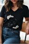 Black 100% Cotton V-Neck T-Shirt with Sequins, Beads and Embroidery - 3