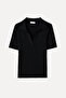 Women's Black Fitted Polo Collar Short Sleeve Knit Sweater - 5