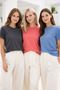 Women's 3-Pack Anthracite-Pink-Blue Soft Textured Interlock Crew Neck T-Shirt - 2