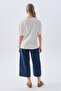 Women's Ecru Printed Oversize Crew Neck T-Shirt - 2