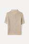 Women's Beige Oversize Polo Collar Linen Blend Short Sleeve Sweater - 5