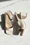 Robona Beige Wrinkled Patent Leather (8 cm) Square Toe Heeled Shoes - 4