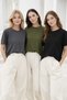 Women's 3-Pack Black-Anthracite-Khaki Soft Textured Interlock Crew Neck T-Shirt - 5