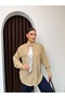 Textured Shirt with Collar Accessories and Scarf Detail 9003 - Beige - 5