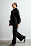 Women's Black Soft Sweatshirt Set with Embellished Snap Detail - 5