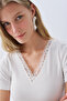 Women's Off-White Fitted Lace V-Neck T-Shirt - 3