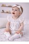 Baby Girls’ 3-Piece Woven Romper Set – Lace Yoke Floral Bubble Romper, Headband & Socks