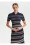 Beige White Striped Navy Blue Knitwear Top
