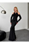 Modal Fabric Lycra Accessory Detail Maxi Dress Black - 7