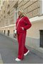 Women's Plus Size Long Sleeve Zippered Ara Piped Detail Wide Leg Tracksuit Set 8240-26 - 3