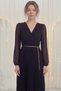 Women's Double-Breasted Collar Pleated Belted Midi Length Dress Black, Brown, Burgundy - 2