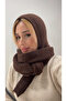 Women's Brown Hooded Knitwear Scarf Soft Textured Long Shawl - 4