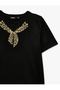 Short Sleeve Crew Neck T-Shirt with Leopard Scarf Print Detail - 5