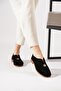 Koddeser front closed buckled genuine leather women's flat shoes black suede - 3