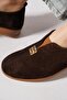 Koddeser front closed buckle genuine leather women's flat shoes coffee suede - 4