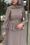 Ruffle Detailed Shirt and Gofre Skirt Two-Piece Set - Mink - 9