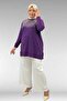 68011 Plus Size Combed Cotton Tunic with Stone Detail on the Front - Purple