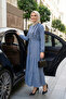 Women's Ruffle Detailed Buttoned Linen Blue Dress - 4