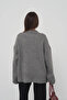 Women's Oversize Anthracite Crew Neck Cotton Textured Knitwear Sweater - 5