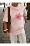 Women's Pink Clover Flower Printed Oversize T-Shirt - 2