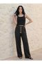 Black Women's Muslin Palazzo Pants Wide Leg High Waist