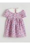 Elsiva Collection Lilac Printed Linen Look Girls' Dress - 4