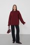 Women's Oversize Burgundy Crew Neck Cotton Textured Long Sleeve Knit Sweater - 6