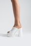 Monelia Women's White 13 cm Platform Heeled Open-Front Thick-Heeled Slippers Sandals - 5