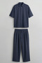 Men's Oversize Breathable Shirt and Pants Two-Piece Set Navy Blue