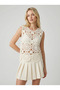 Women's Crocheted Sleeveless Patterned White Color Blouse