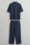 Men's Oversize Breathable Shirt and Pants Two-Piece Set Navy Blue - 2