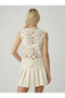 Women's Crocheted Sleeveless Patterned White Color Blouse - 2