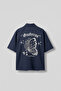 Men's Back Printed Short Sleeve 100% Cotton Shirt Navy Blue - 2