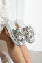 Floria Women's Silver Thick-Soled 3D Appliqued Daily Slippers