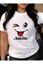 Cartoon Print Crew Neck White Short Sleeve T-Shirt for Women for Daily Wear