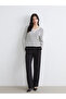 White v-neck striped women's knit sweater - 2