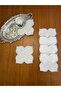 6 Pieces Gardenia Linen Silver Color Lotus Patterned Cocktail Presentation Napkins - 2