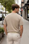 Men's Trend Cotton Waffle Fabric Beige T-Shirt - 5