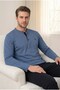 Men's Blue 3-Button 100% Cotton Seasonal Wide Fit Long Sleeve Pocketed Pajama Set - 5