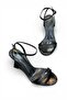 Women's Black Stone Buckle Semi-Shiny Sandals with Padded Sole and Stone Bow K301 - 5