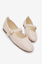 Women's Beige Women's Comfortable Daily Ballet Flats with Top Belt and Buckle - 3