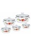Enamel Casserole Set 10PCS, Classic Floral Design Pots with Glass Covers, Long Lasting Cookw - 2