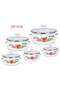 Long Life Enamel Casserole Set 10 Pieces, High Performance Cooking Pots with Glass Lids, Mul