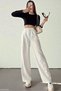 Alessa Ecru High Waist Stylish Palazzo Fabric Trousers - 2
