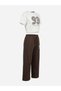 Girls 2 Pc Set “93 Sports League” T-Shirt & Pants Set – White & Brown - 4