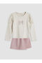 Beige stone embellished girl's blouse and shorts skirt set - 3